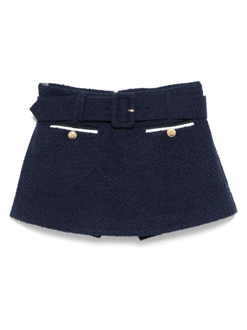 Self-Portrait Navy Boucle Culotte Skirt