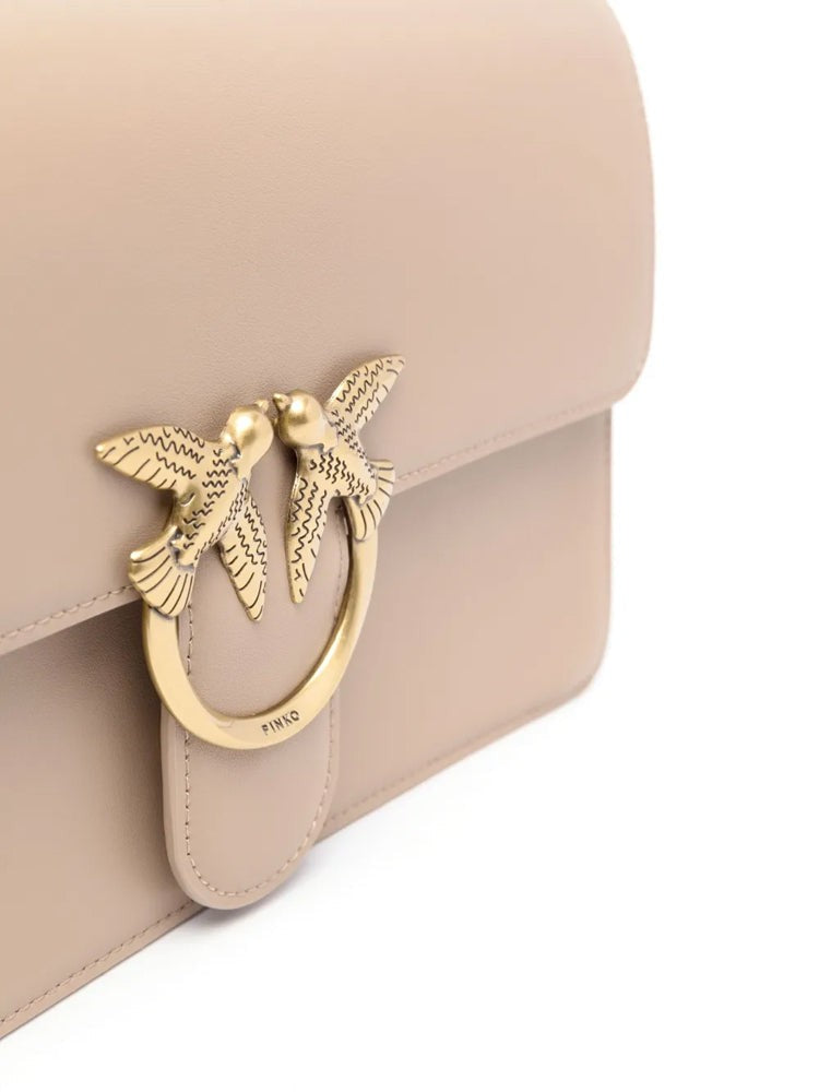 Pinko Rectangular Crossbody Bag In Soft Beige With Bird Clasp