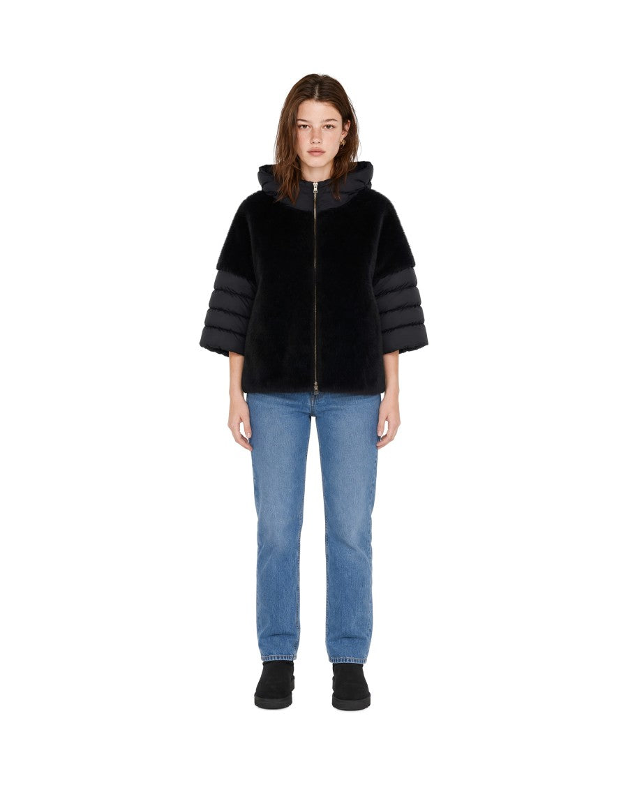 Herno Black Short Synthetic Fur Sleeves Down Jacket