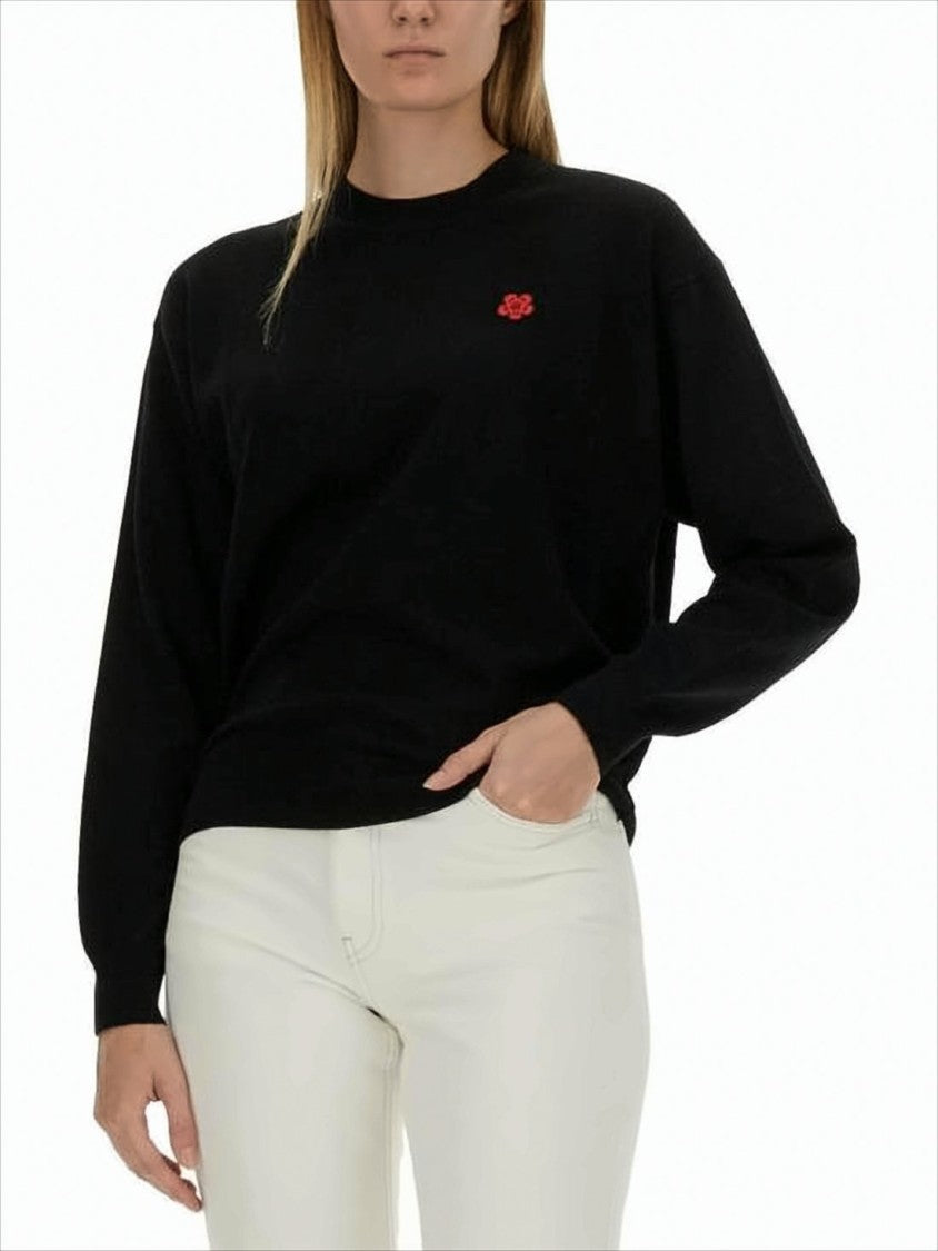 Kenzo Classic Black Wool Sweater With Ribbed Cuffs And Subtle Detail