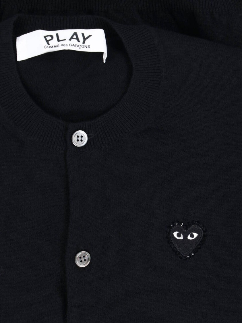 Comme Des Garçons Wool Cardigan With Crystal-Embellished Logo