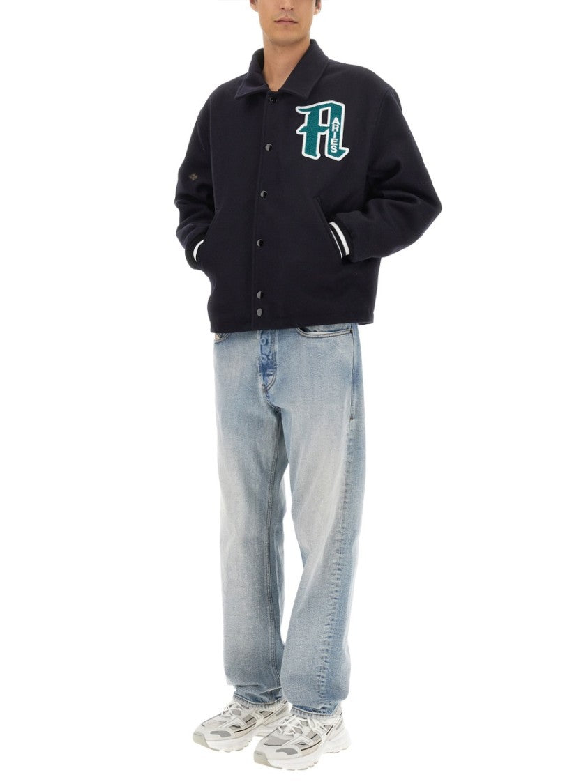 Aries Embroidered Wool Varsity Jacket