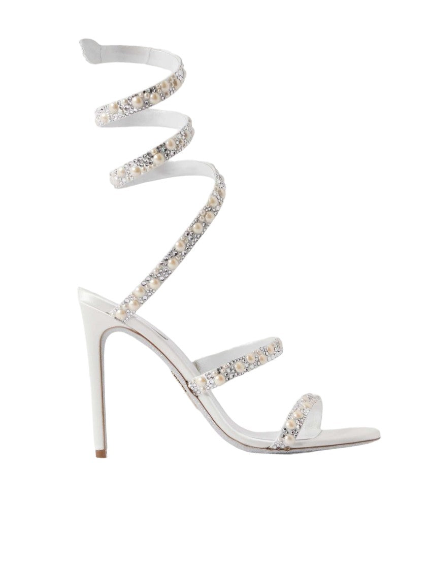 René Caovilla Chandelier Satin Sandals With Crystal