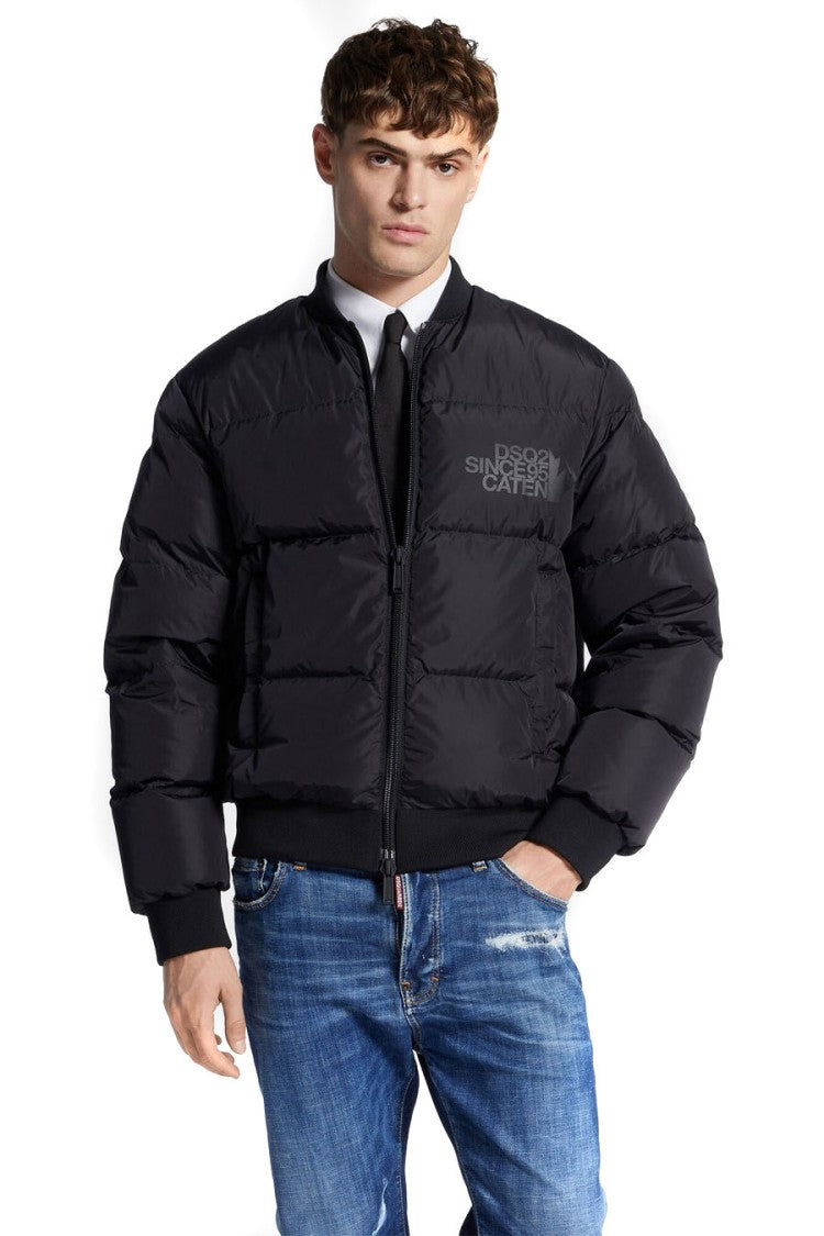 Dsquared2 Black Quilted Padded Embossed Logo Polyamide Bomber Jacket