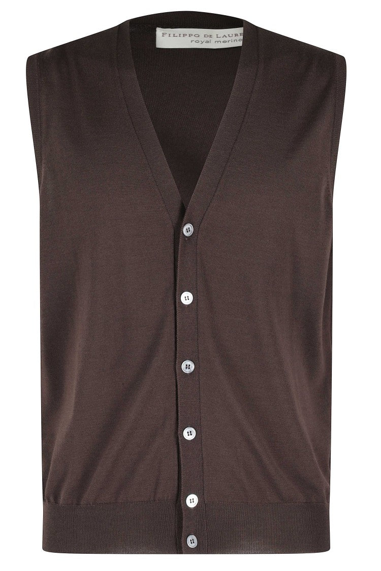 Filippo De Laurentiis Deep V-Neck Wool Vest With Six Button Closure