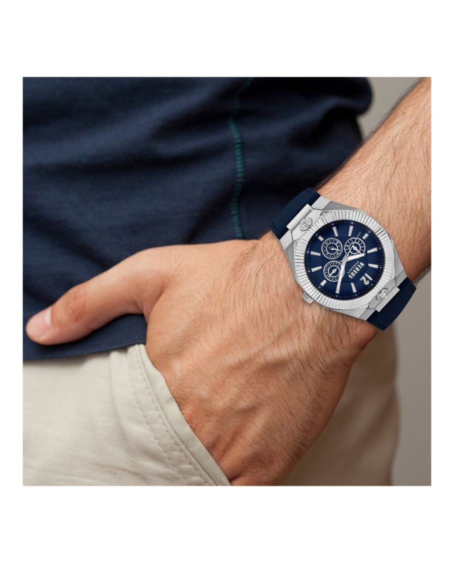 Versus Versace Echo Park Multifunction Leather Watch With Blue Enamel Dial