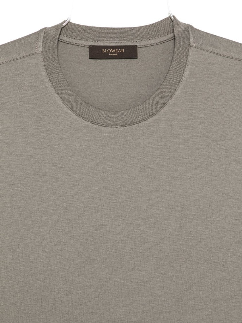 Zanone Relaxed Fit Grey Crew Neck T-Shirt With Short Sleeves