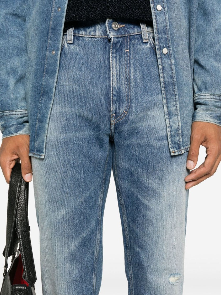 Givenchy Washed Denim Tapered Leg Jeans With Contrast Stitching