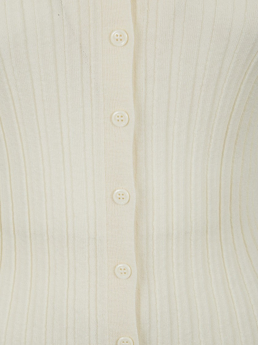 Pinko Ribbed Knit Cardigan With V-Neckline And Button Closure