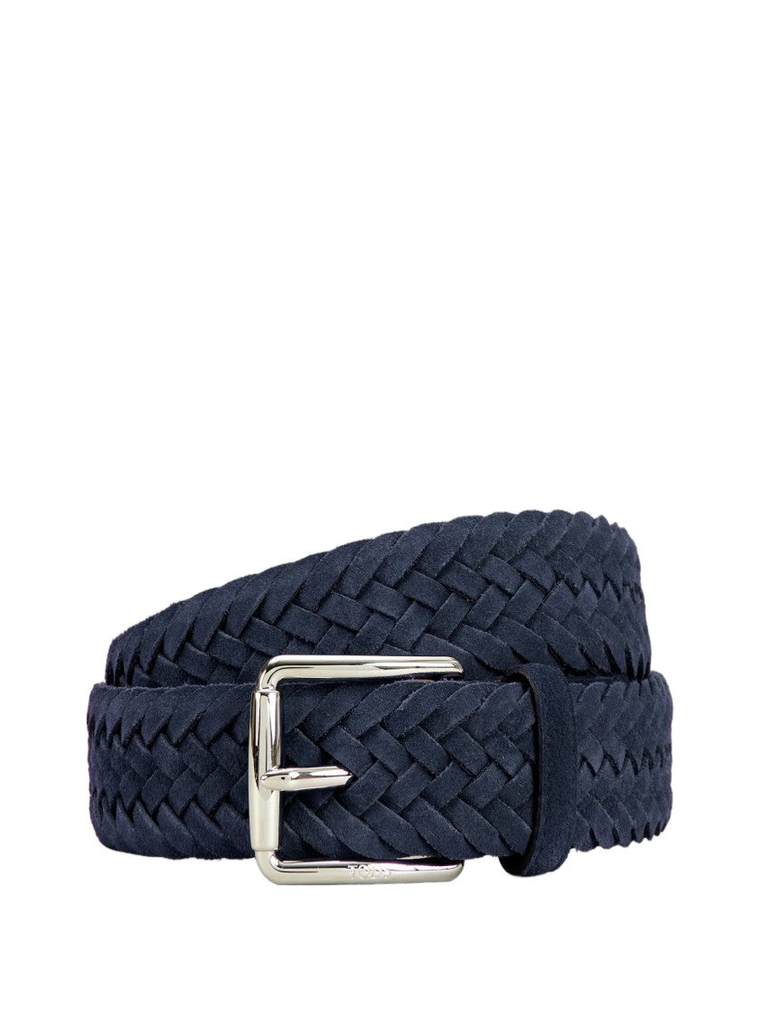 Tod's Braided Woven Belt With Rectangular Silver Buckle