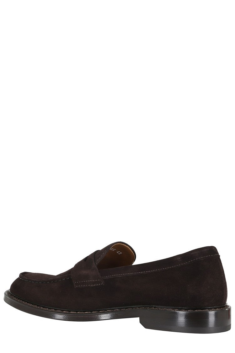 Doucal's Brown Penny Leather-Sole Suede Loafers