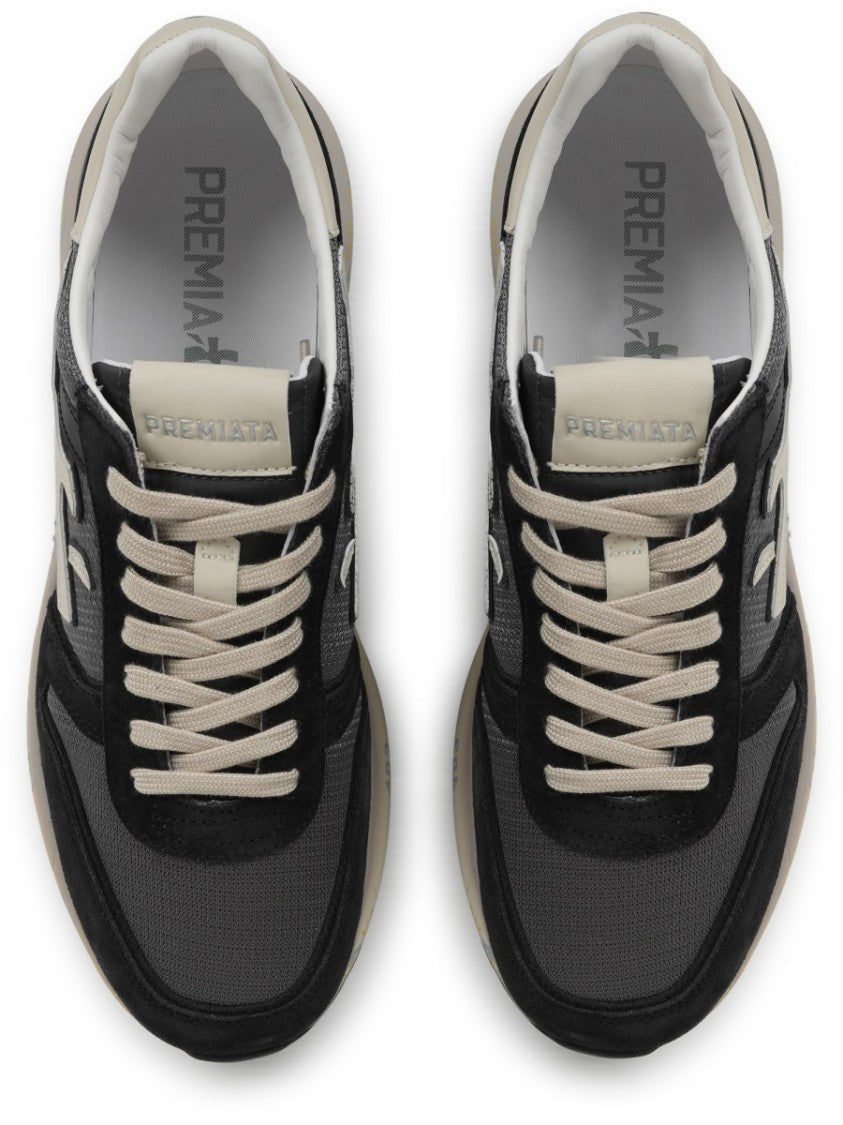 Premiata Black Mick Mixed Texture Printed Sole Sneakers