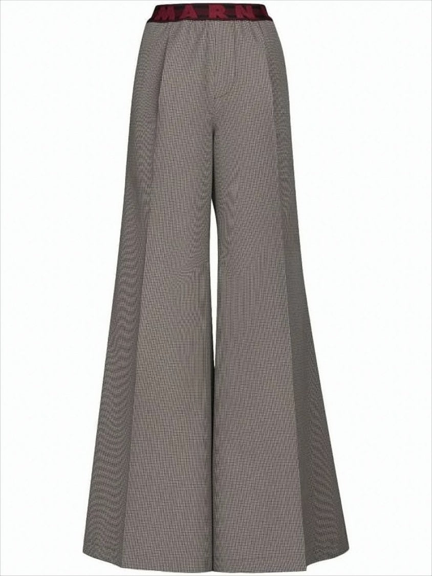 Marni Tailored Wide-Leg Flare Pants With Houndstooth Pattern