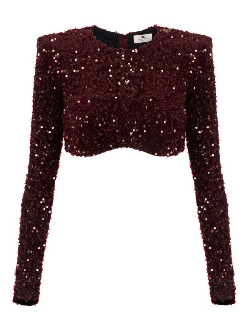Elisabetta Franchi Cropped Long-Sleeved Top With Scalloped Hem