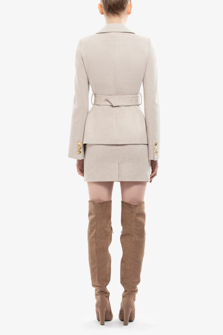 Saiid Kobeisy Ivory Tailored Jacket With Matching Wide Belt