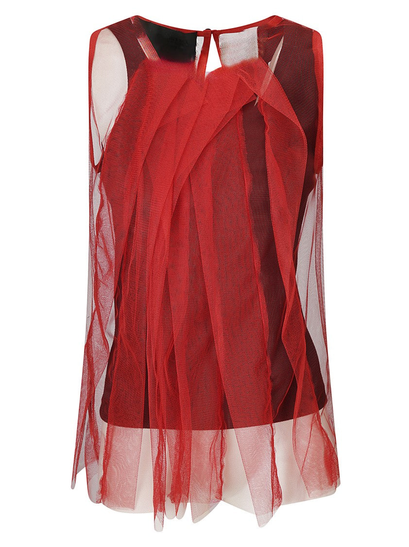 Maria Calderara Sleeveless Cotton Top With Contrasting Tulle Overlay