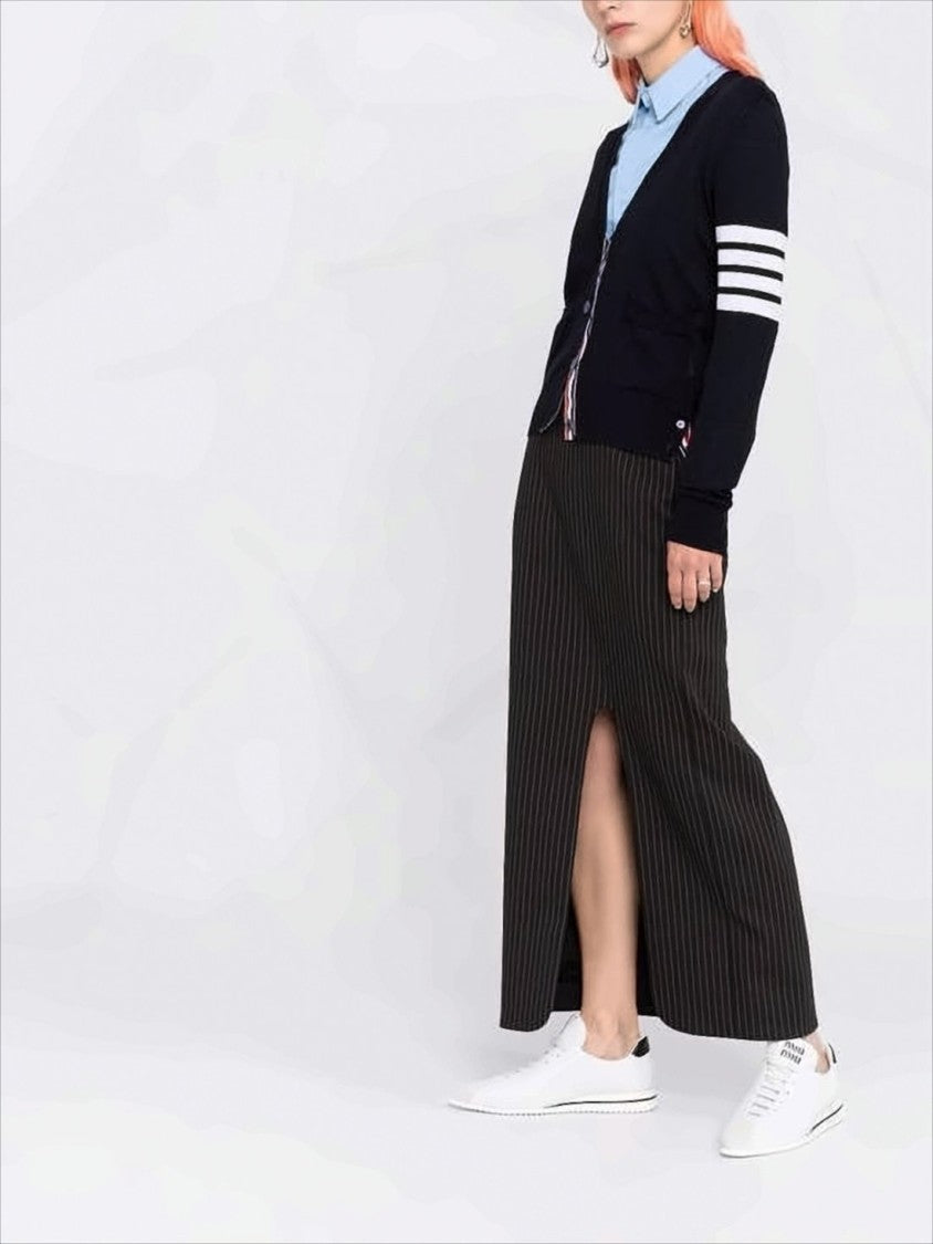 Thom Browne V-Neck Merino Wool Cardigan With Distinctive Stripes