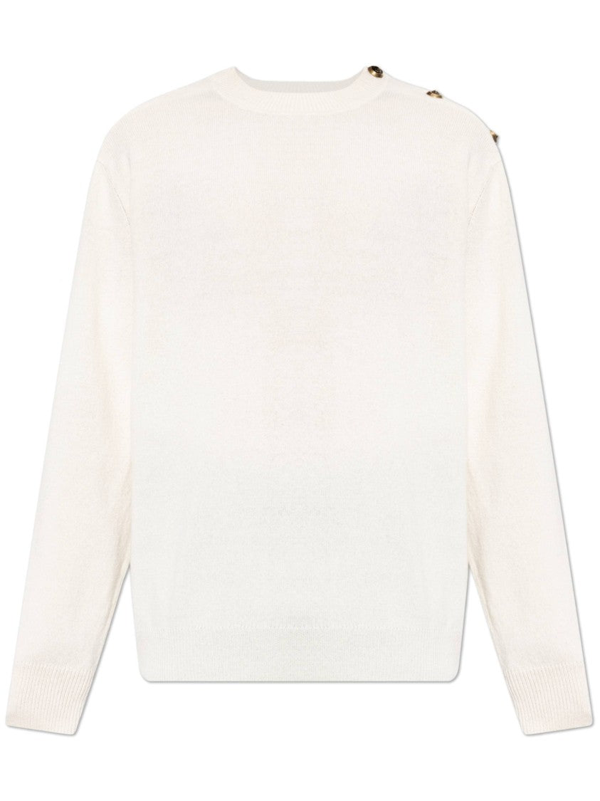 Balmain White Classic Crew Neck Fabric Sweater