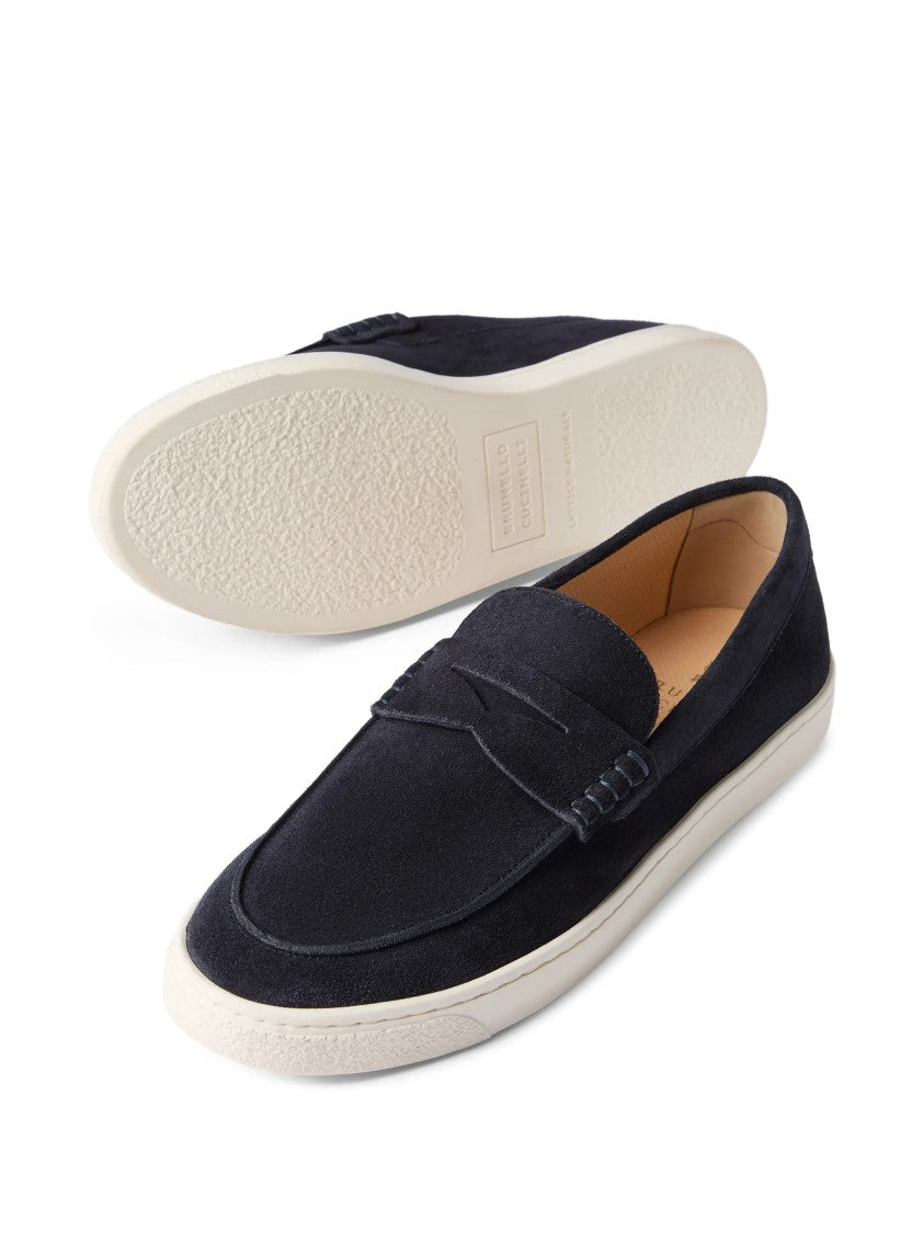 Brunello Cucinelli Suede Penny Strap Rubber Sole Loafers