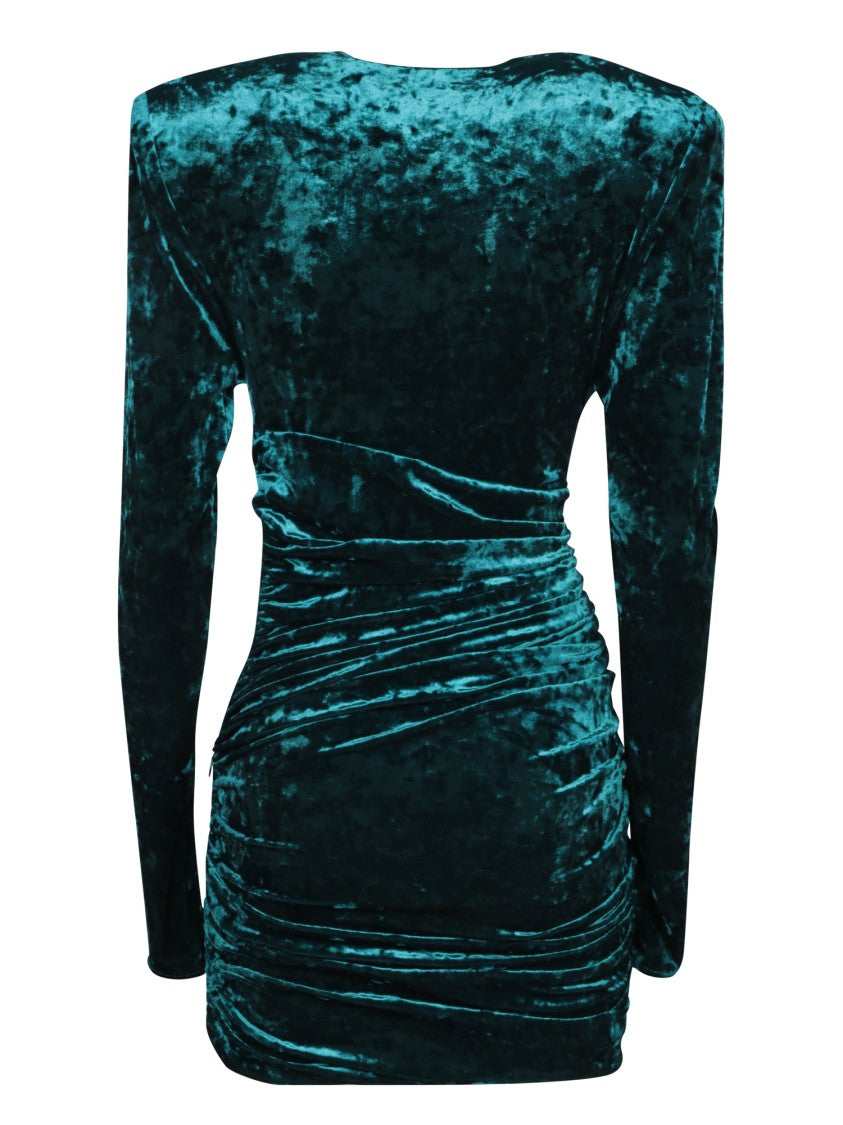 Alexandre Vauthier Velvet Ruched Dress With Long Sleeves And Sophisticated Silhouette