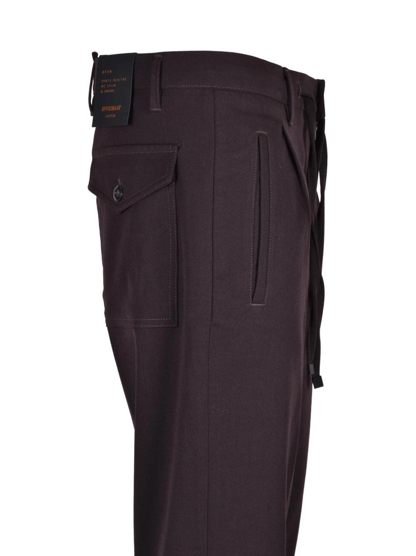 Officina 36 Brown Pleated Stretch Viscose-Blend Technical Pants