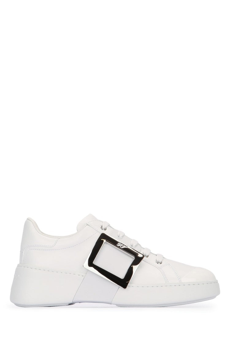 Roger Vivier Calfskin Sneakers With Metallic Buckle Accents