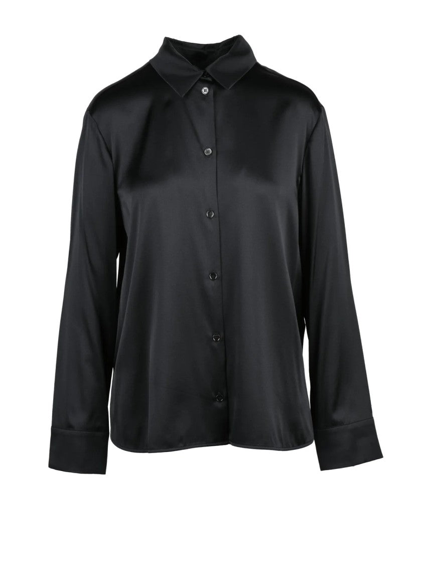 Mm By Max Mara Black Stretch Silk Satin Shirt