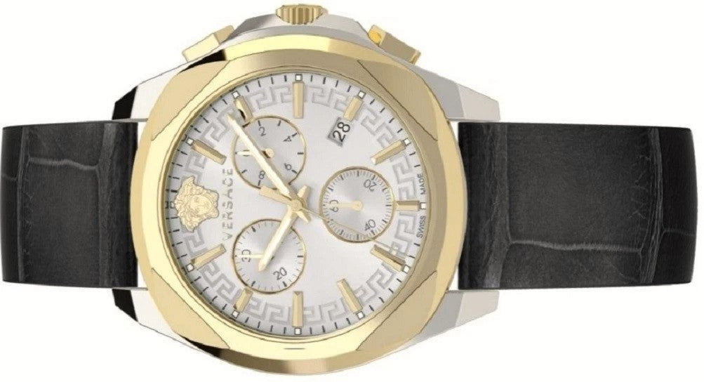 Versace Versace Chronograph Timepiece With Gold-Tone Accents And Textured Strap