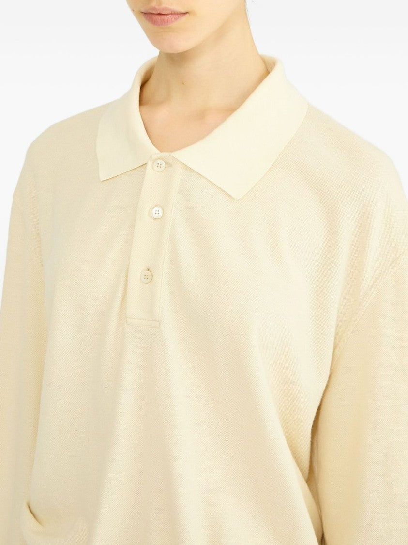 Maison Margiela White Midi Dress With Polo Collar And Gathered Waist