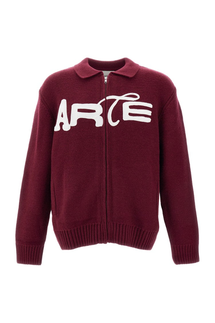 Arte Antwerp Red Energy Wool-Blend Point Collar Zip-Through Knit