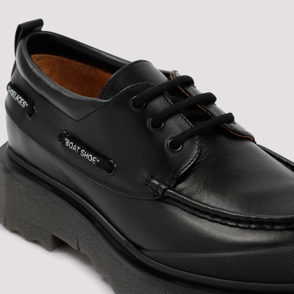 Off-White Sponge Leather Boatshoe With Sculpted Rubber Outsole