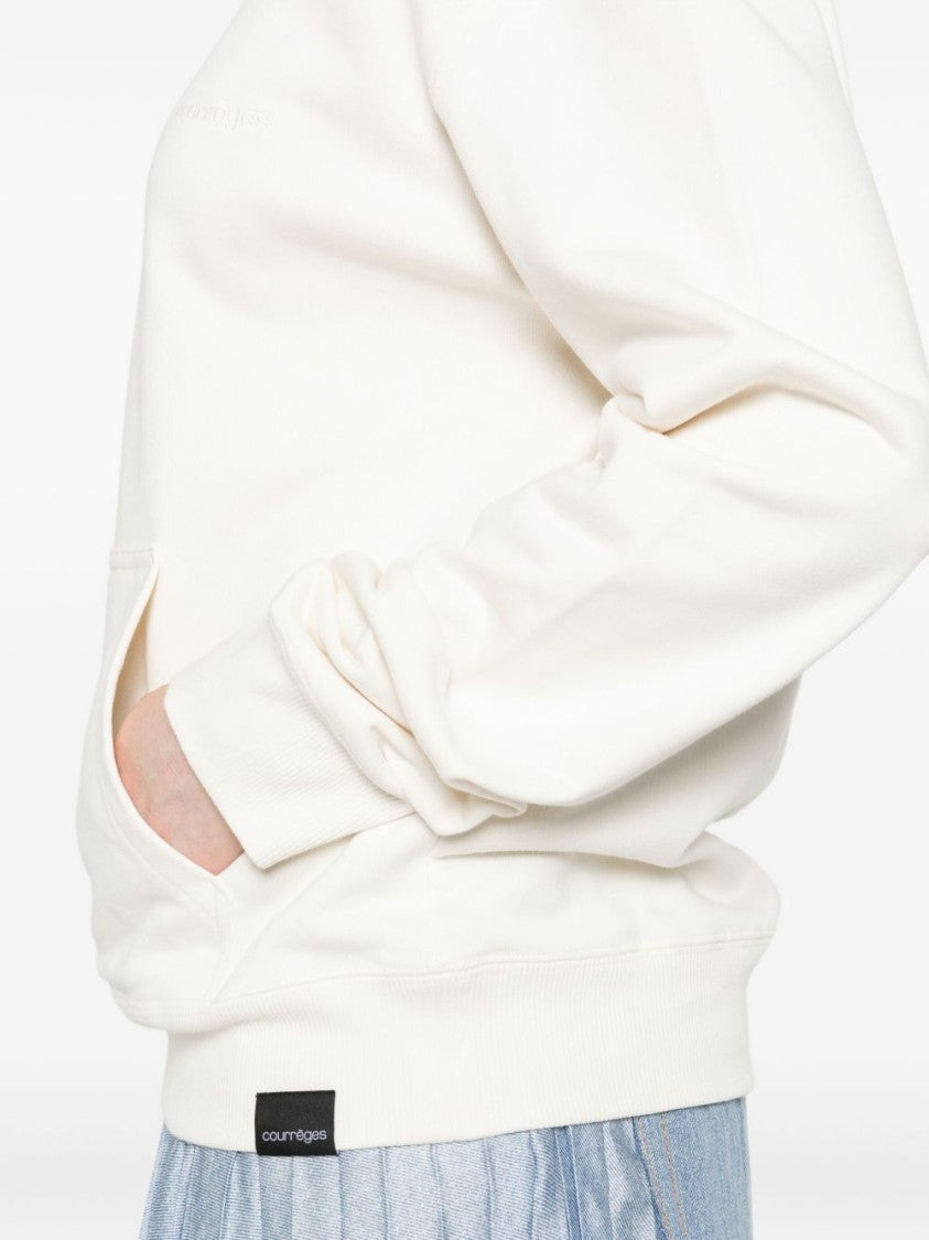 Courrèges Relaxed Fit White Hoodie With Classic Kangaroo Pocket