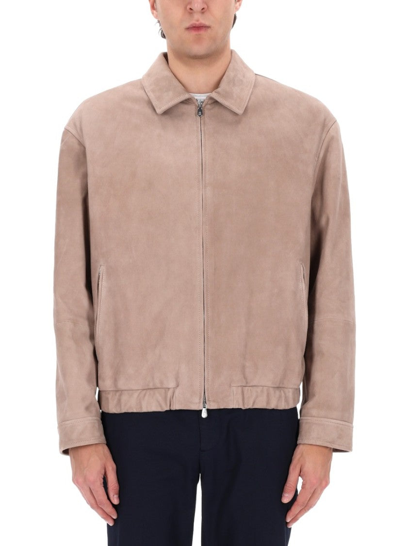 Brunello Cucinelli Minimalist Zip-Up Leather Suede Jacket