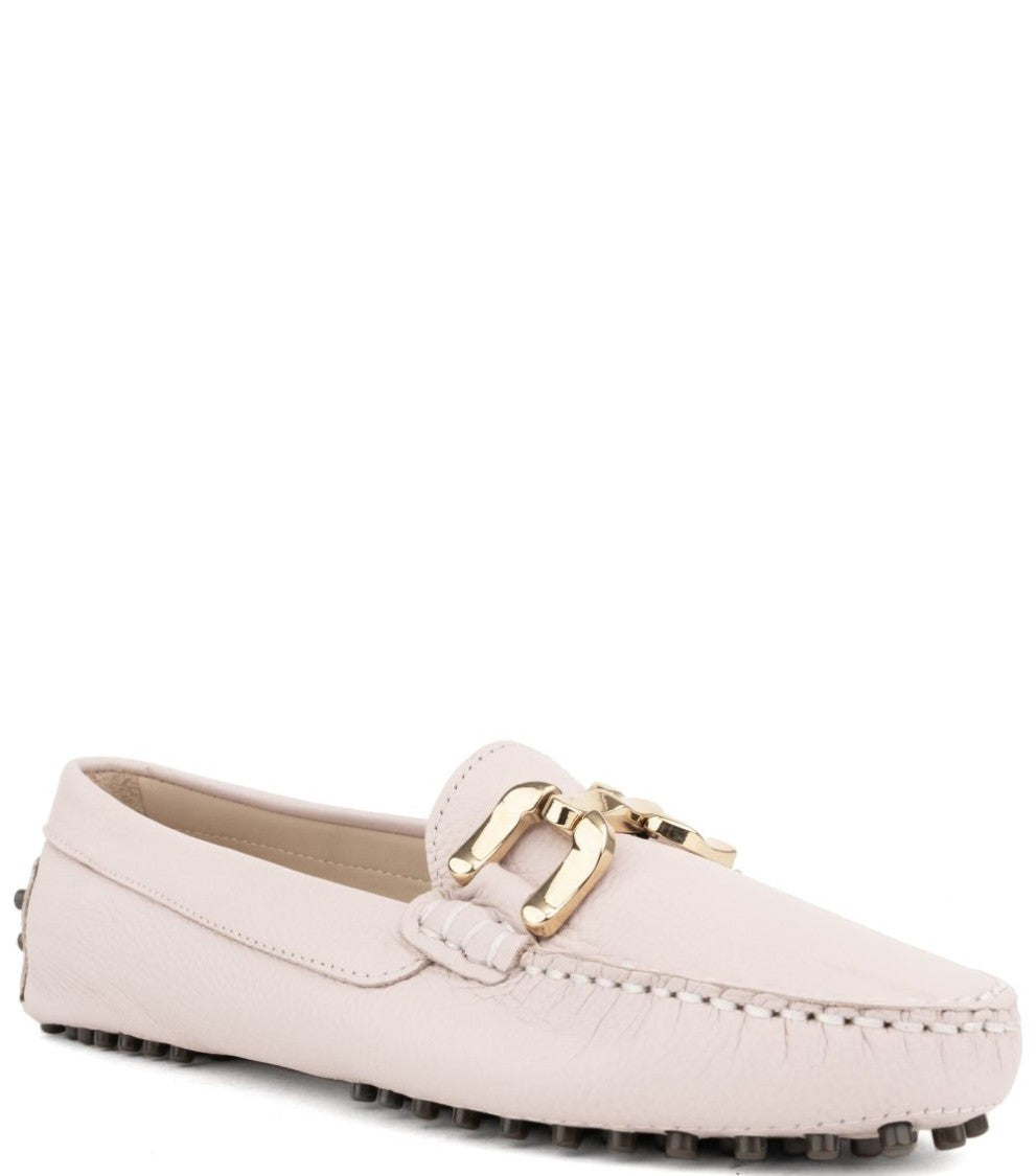 Sergio Moretti Beige Leather Loafers With Decorative Buckle