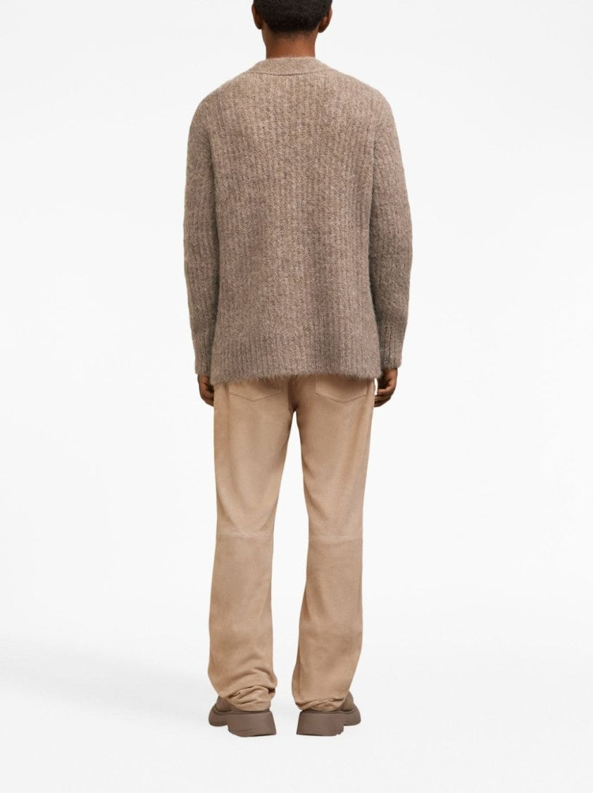 Ami Paris V-Neck Rib-Knit Cardigan In Soft Alpaca Blend