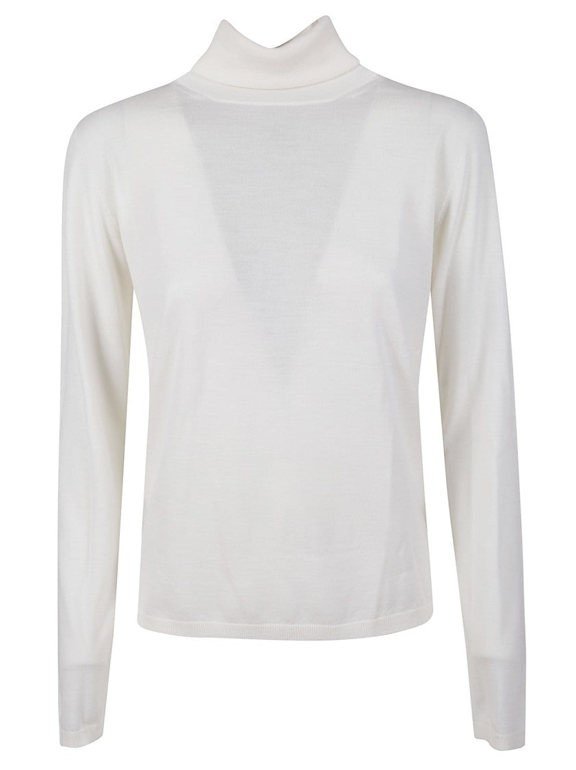 Max Mara Lightweight White Sweater With High Neckline