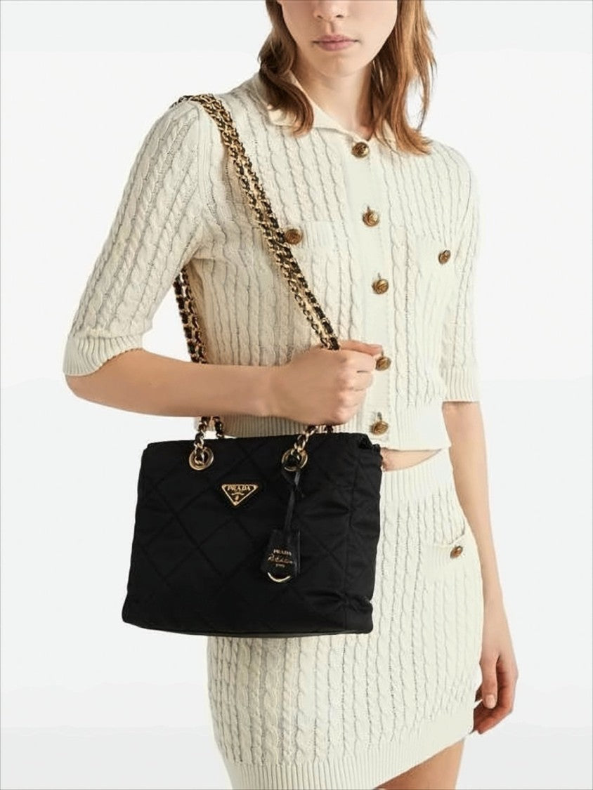 Prada Quilted Black Recycled Nylon Crossbody Bag With Chain Strap