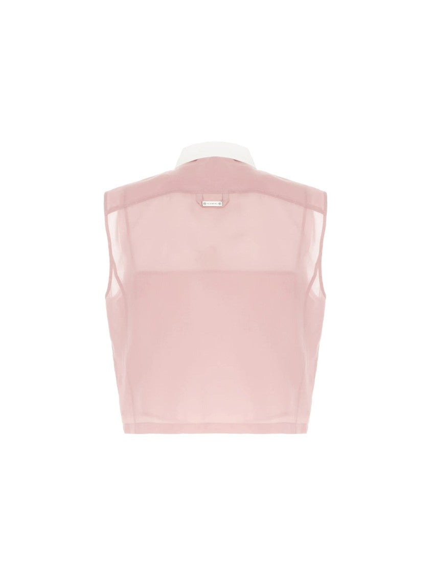 Iceberg Cropped Sheer Contrasting Collar Tank Top