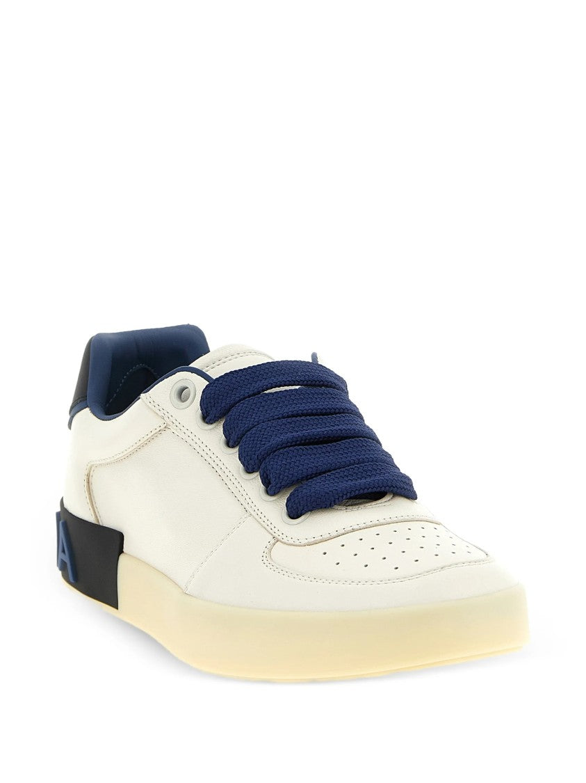 Dolce & Gabbana Beige Low-Top Perforated Leather Logo Sneakers