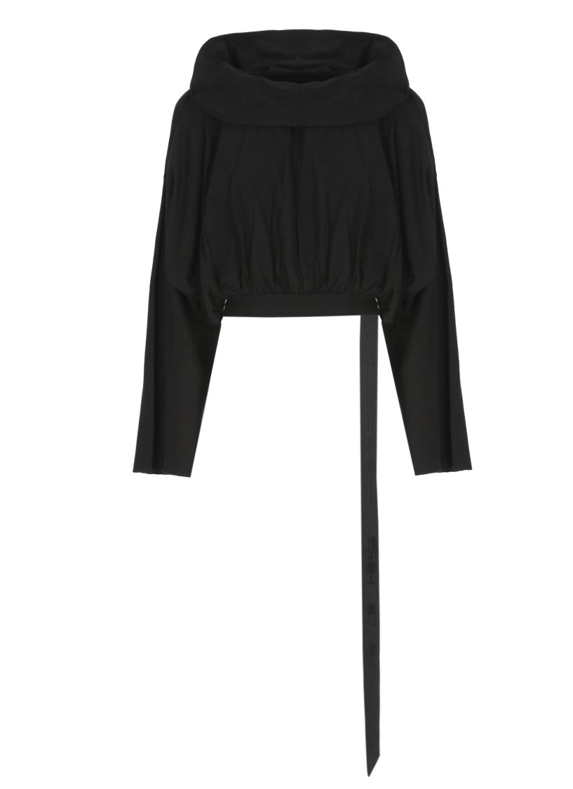 Drkshdw By Rick Owens Black Cropped Hooded Cotton Sweatshirt