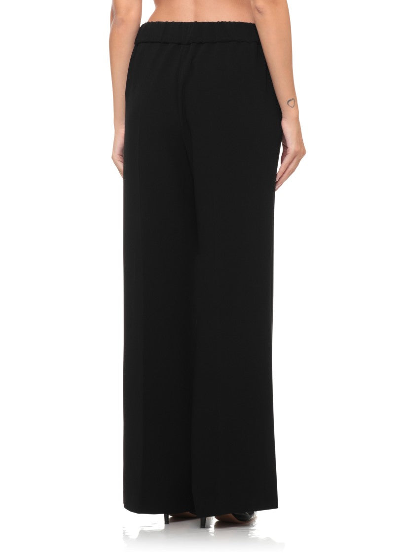 Alberto Biani Black Elasticated Waistband Relaxed Wide-Leg Formal Pants