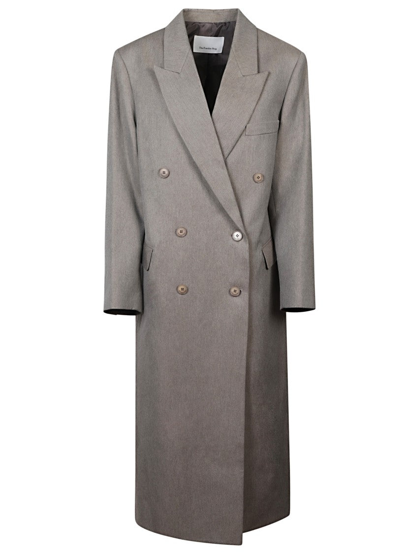 The Frankie Shop Long Double-Breasted Grey Coat