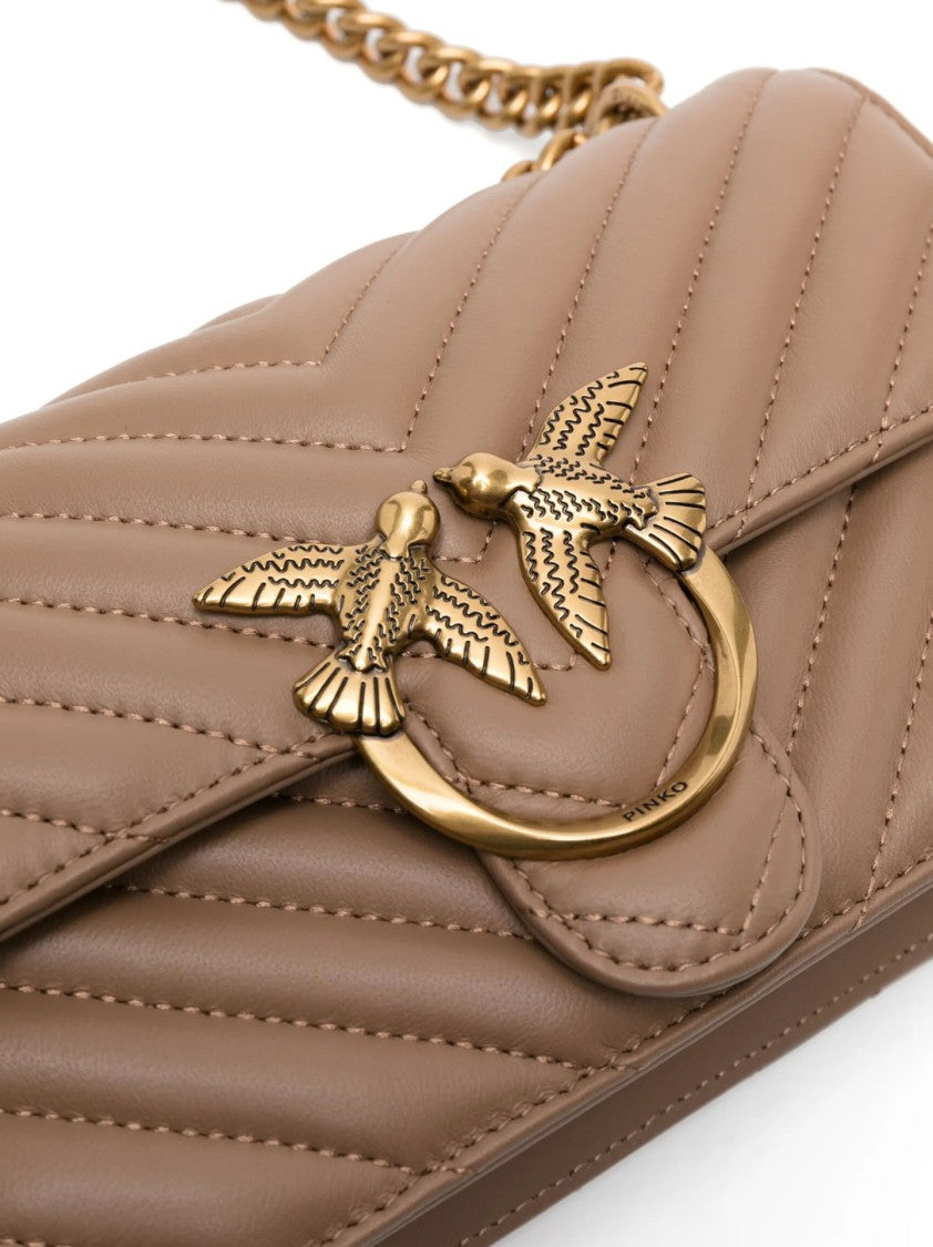 Pinko Chevron-Pattern Quilted Handbag With Metal Embellishment