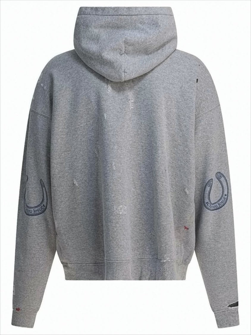 Gallery Dept. Heather Grey Distressed Hoodie With Graphic Detailing