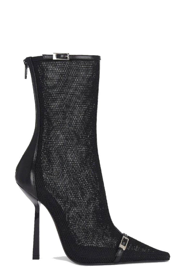 Saint Laurent Black Leather Mesh-Effect Ankle Bootie