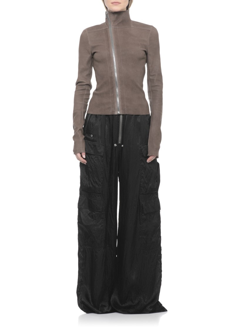 Rick Owens Brown High Neck Gary Leather Jacket