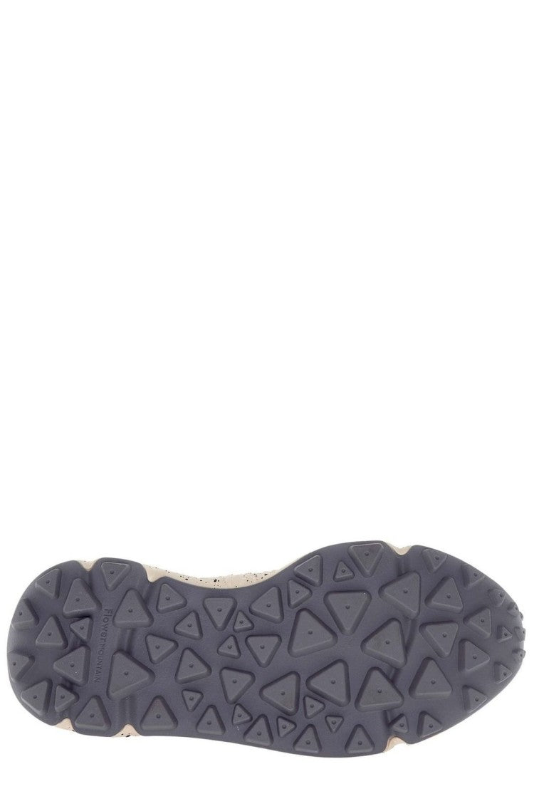 Flower Mountain Checkered Beige Sneakers With Suede Accents