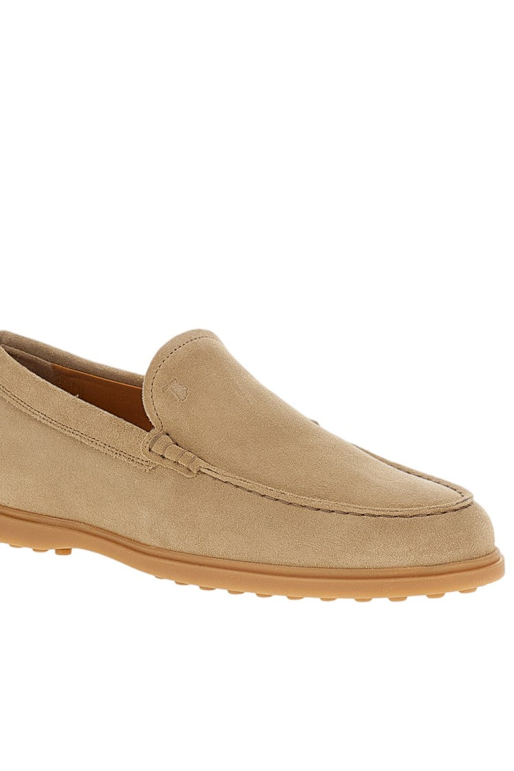 Tod's Beige Suede Slipper Loafers With Embossed Monogram