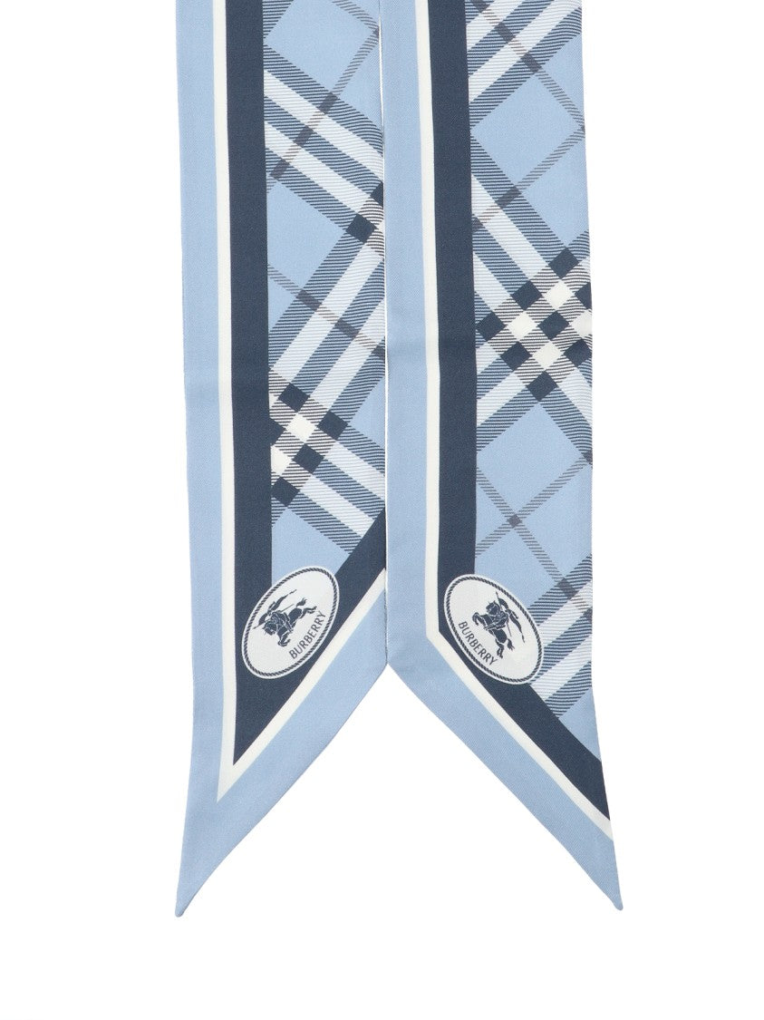 Burberry Blue Ekd Check Mulberry Silk Scarf