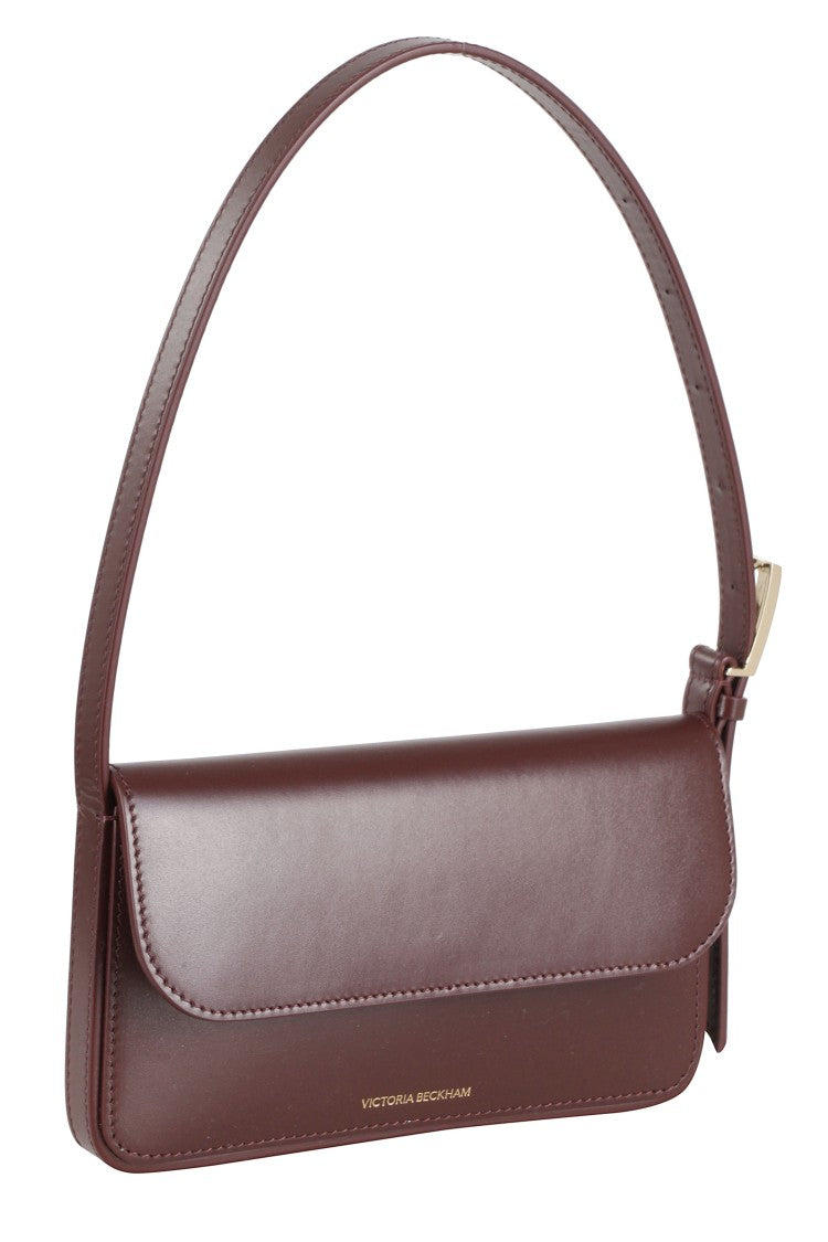 Victoria Beckham Burgundy Dorian Pocket Magnetic Logo-Strap Leather Shoulder Bag